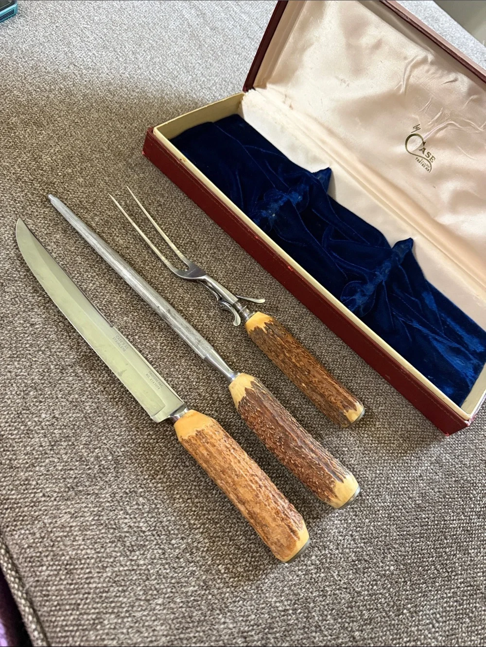 Vintage Case XX Noble Trio Stag Handle Carving set.